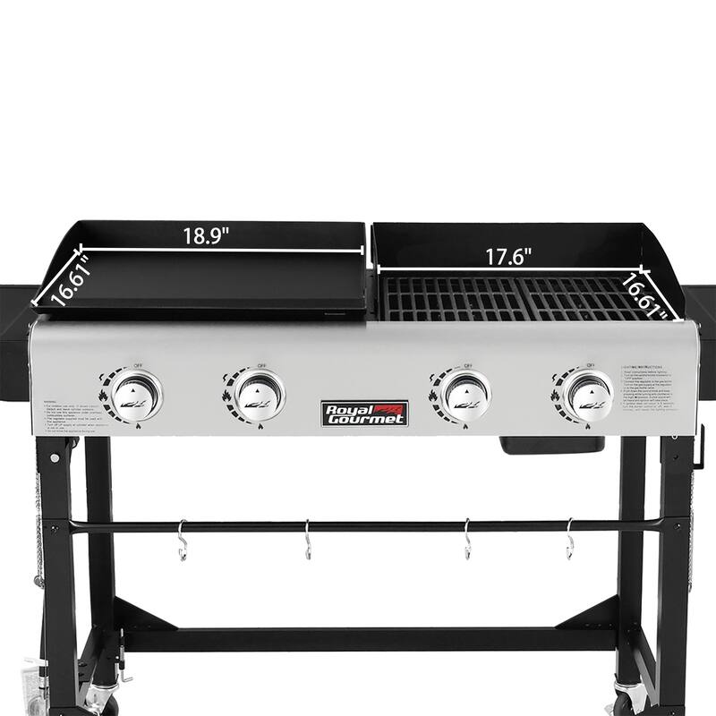 Royal Gourmet 4-Burner Gas Grill and Griddle Combo with Folding Legs