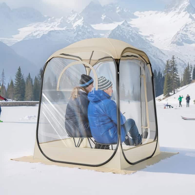 Beige Transparent Pop-Up Sports Tent TPU Oxford Fabric with Rods - 50.00 × 50.00 × 66.93 in