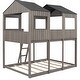 preview thumbnail 7 of 26, Full Over Full Pine House Bunk Bed with Roof and Ladder