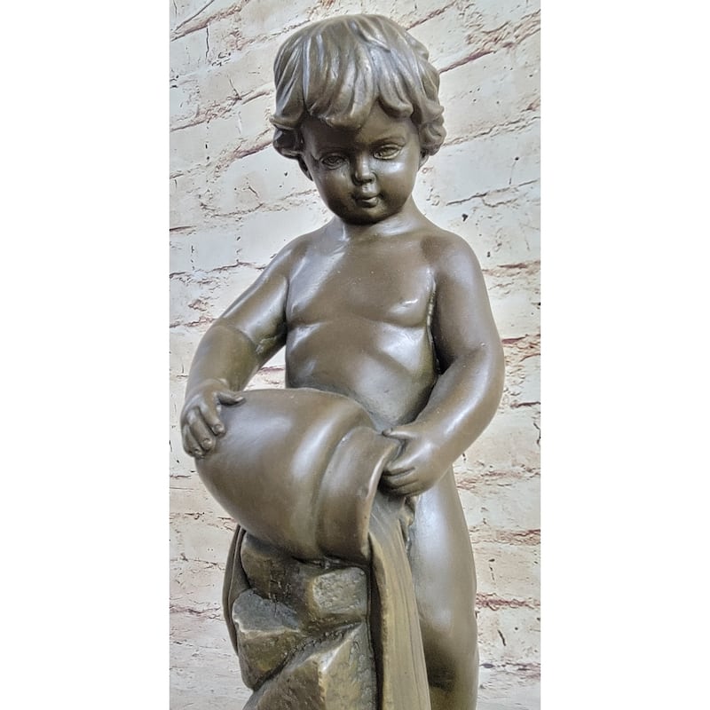 Angelic Young Child Pouring Water Bronze Statue Sculpture Figure 13 Inches X 6 Inches
