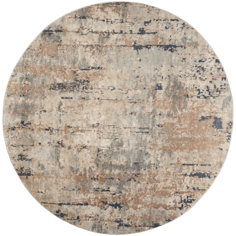 Nourison Concerto Modern Abstract Distressed Area Rug - 10' x Round - Beige/Grey