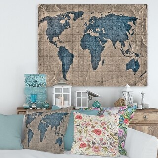 Designart "Ancient Map of The World I" Rustic Canvas Wall Art Print ...