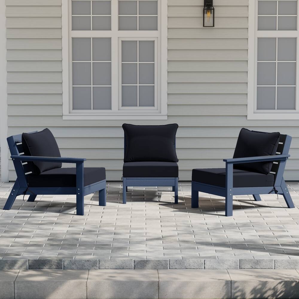 Birchwood All Weather HDPE Outdoor Patio Deep Seating Navy Blue Sofa With Cushions (3-Piece)