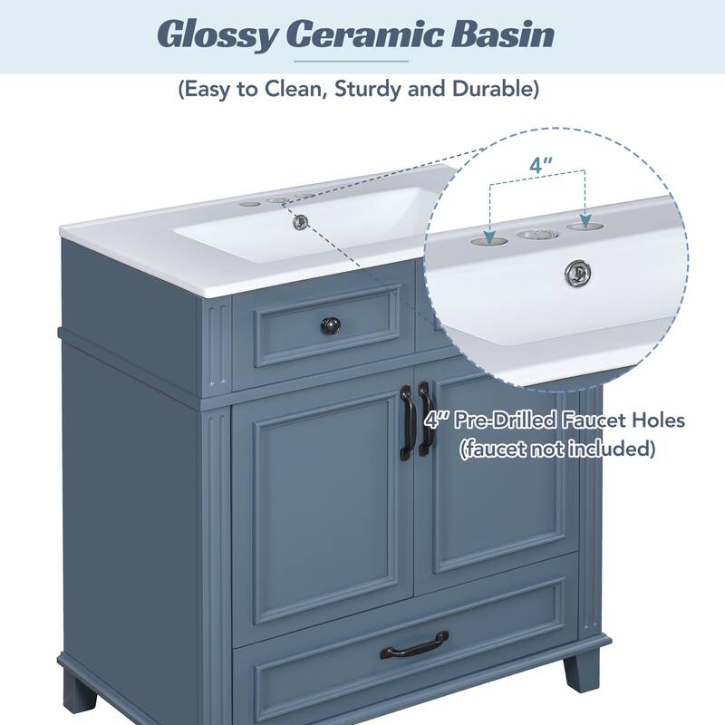 Bathroom Vanity with Resin Sink, Bathroom Cabinet with Soft Closing Doors, Bathroom Vanity Set with Solid Wood Frame