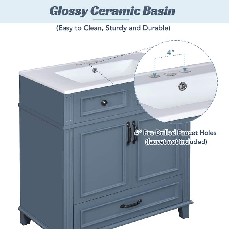 GDFStudio - Meriden Retro Bathroom Vanity with Ceramic Sink and Soft-Closing Storage Doors - 29.37'W