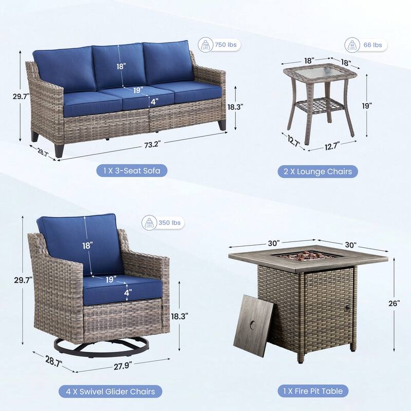 Pocassy 8-Piece Fire Pit Table w/ Sofa Swivel Chair