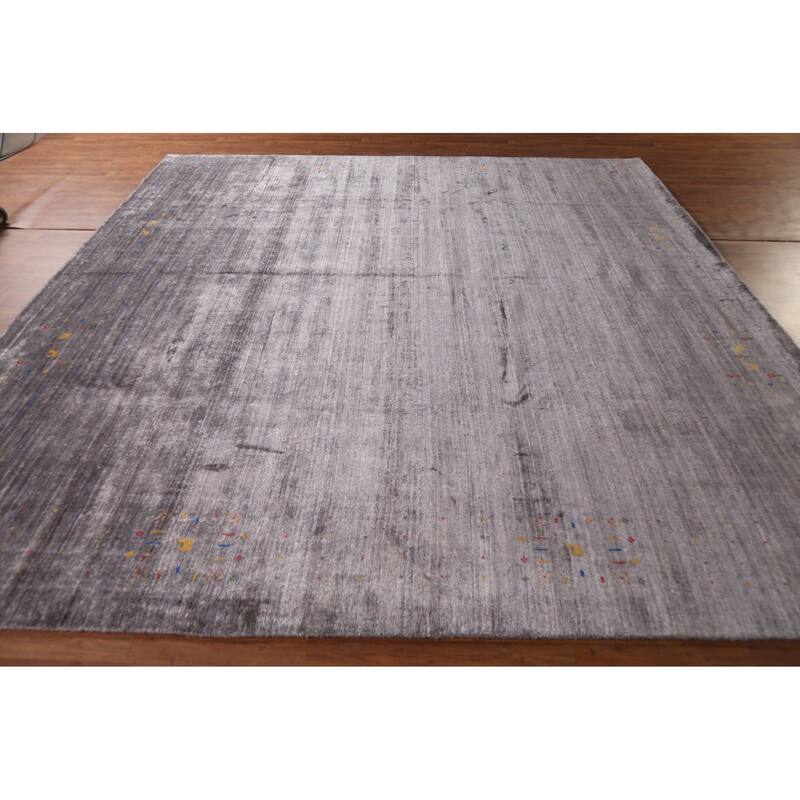 Gray Gabbeh Oriental Area Square Area Rug Handmade Silk Carpet - 9'11"x 10'7"