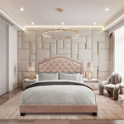 Bryndle Modern Linen Curved Upholstered Solid Wood Frame Platform Bed