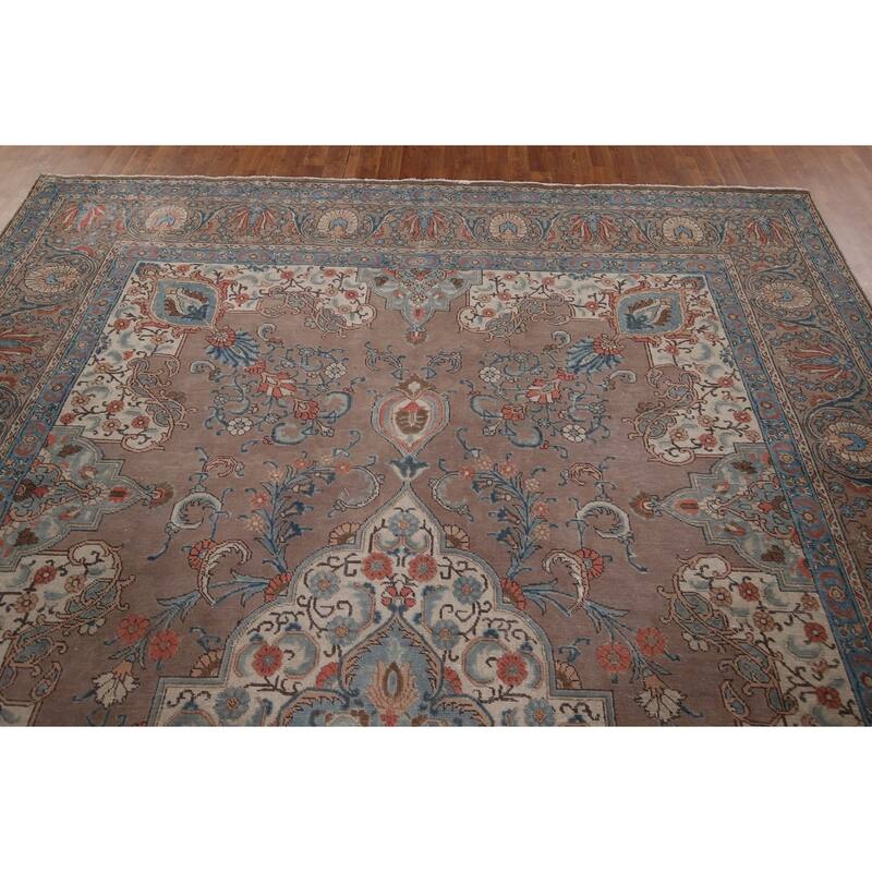 Grey Tabriz Persian Vintage Area Rug Hand-Knotted Wool Carpet - 9'3" x 12'8"