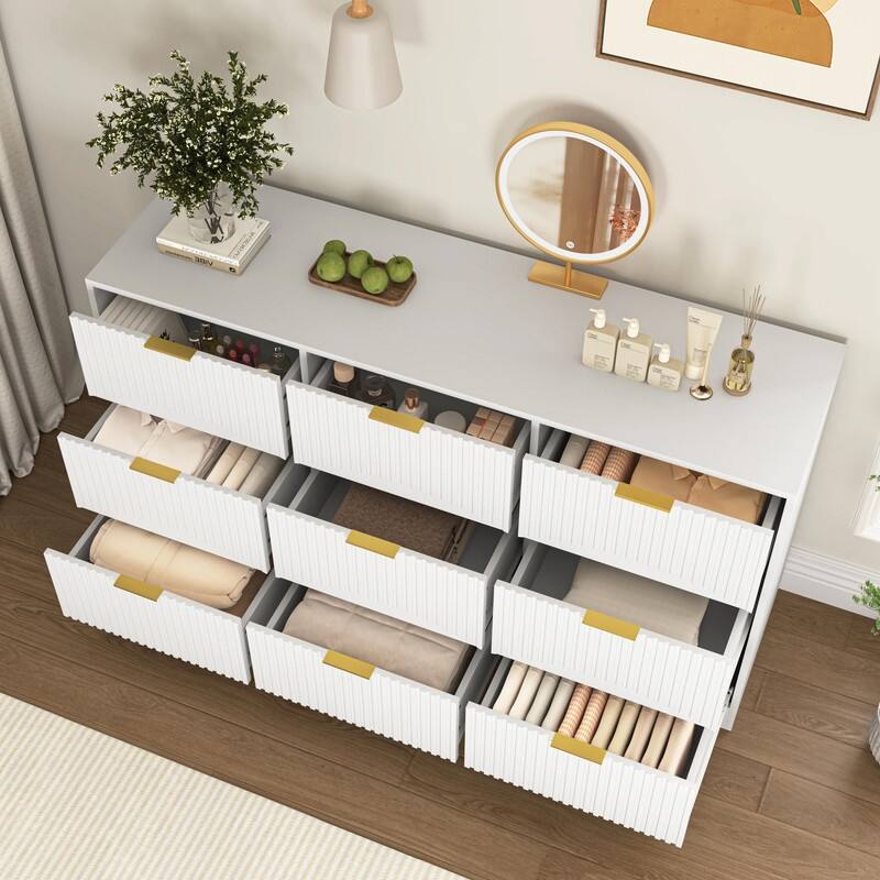 9-Drawer Wooden Dresser, 63" Large Deep Chest of Drawers with Ample Storage
