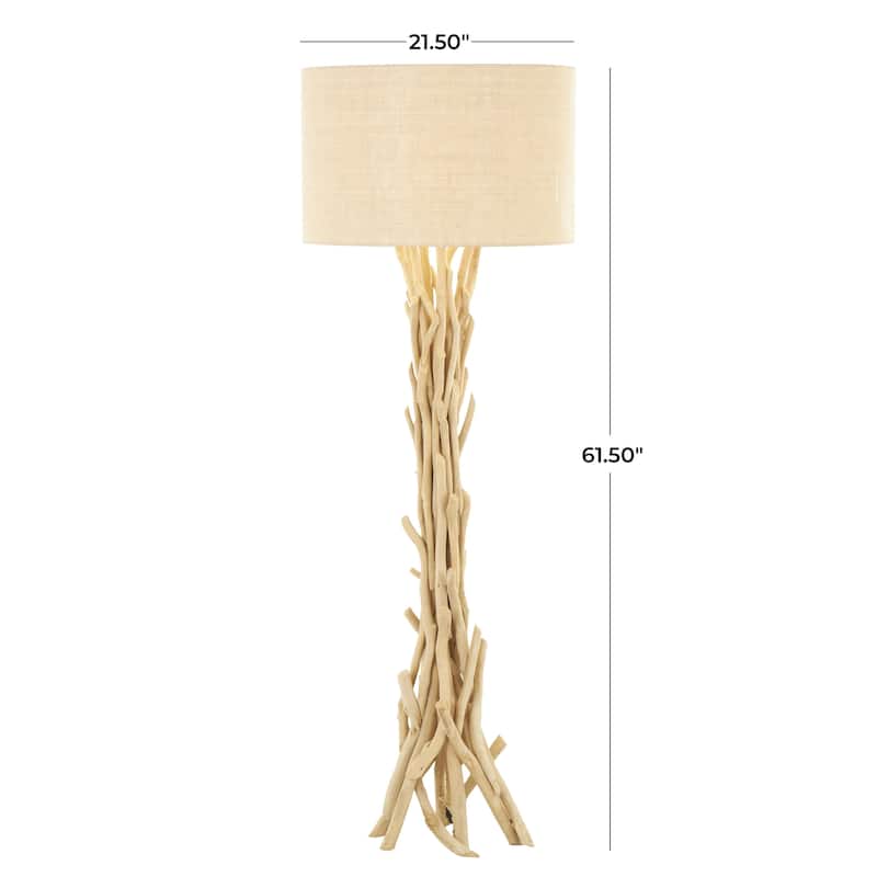 Driftwood Handmade Room Floor Lamp with Beige Linen Shade - Light Brown - Roche River Decor