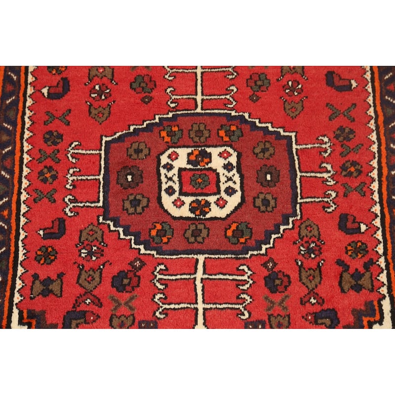 Geometric Hamedan Persian Kitchen Area Rug Handmade Wool Carpet - 3'3" x 4'11"