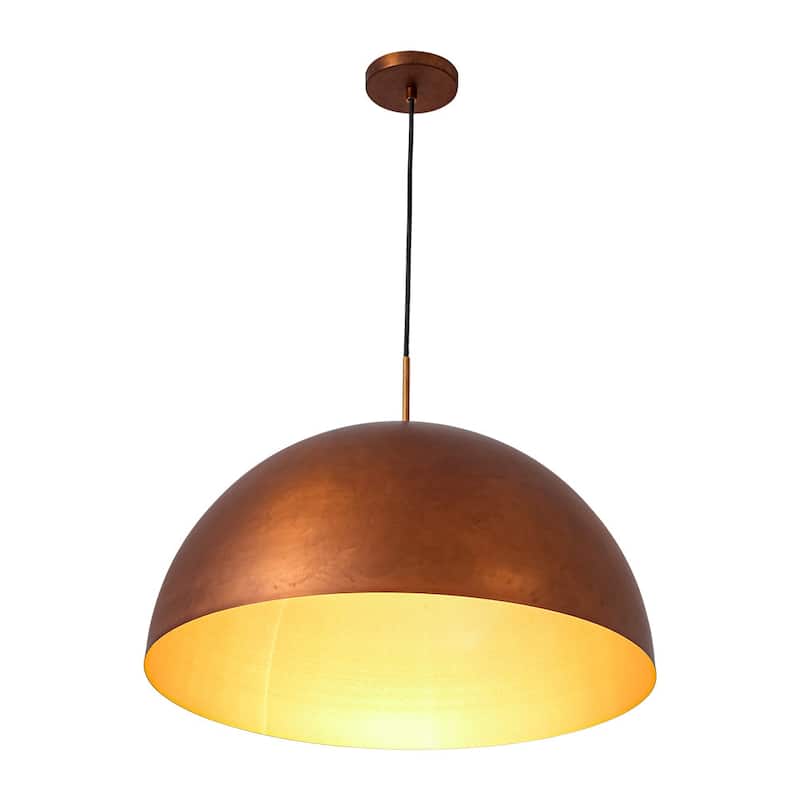 Oversized Aged Copper Barn Style Large Iron Dome Pendant Light - 23 Inches