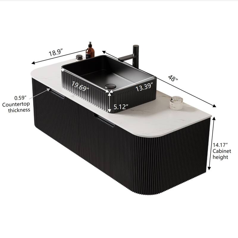 Wall Mounted Bathroom Vanity with Black Rectangular Ceramic Basin