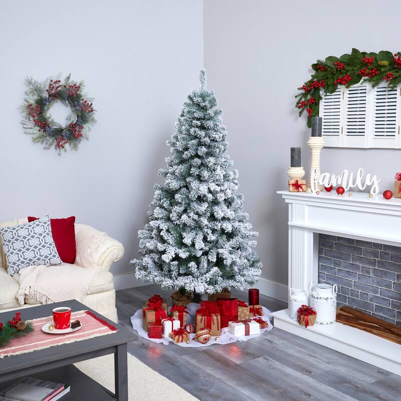 6ft. Flocked Fir Artificial Christmas Tree - Elegant Winter Wonderland Holiday X-Mas Display