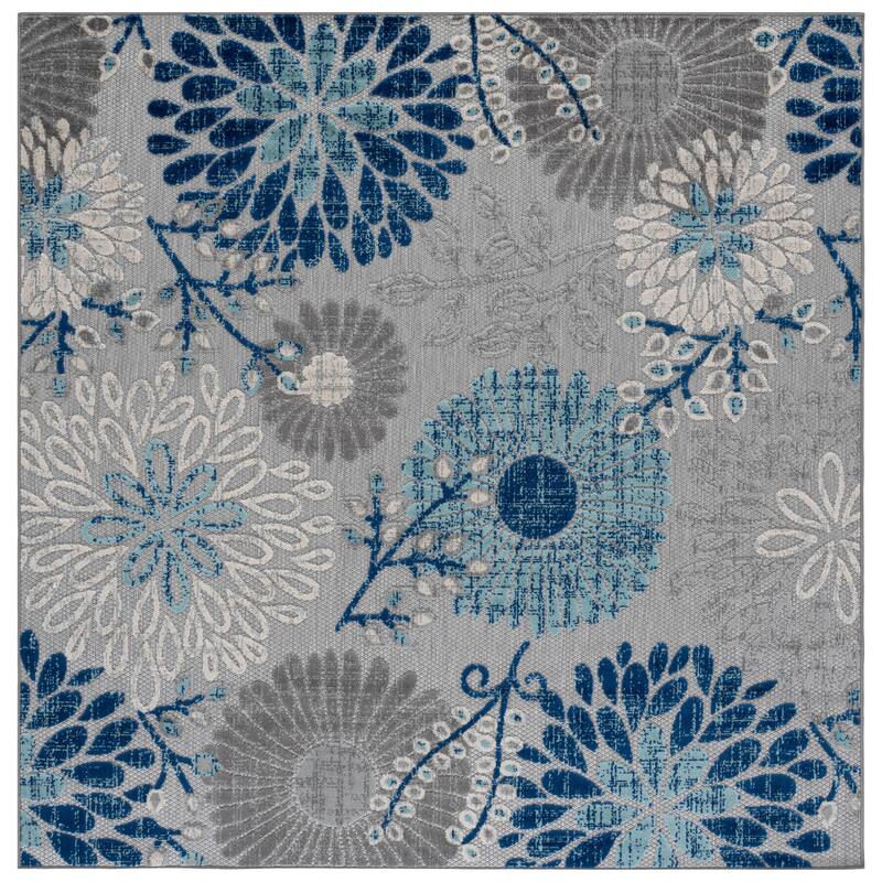 SAFAVIEH Cabana Hillechien Indoor/ Outdoor Waterproof Patio Floral Rug - 11' Square - Grey/Blue