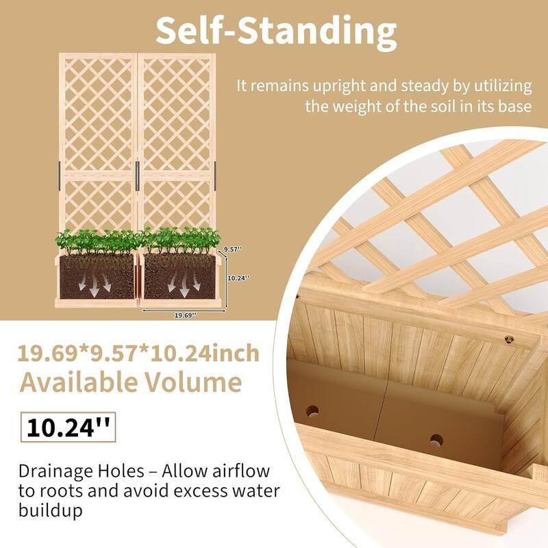 65IN Tall Wood Planter, Wooden Privacy Screens Garden Beds , with Trellis