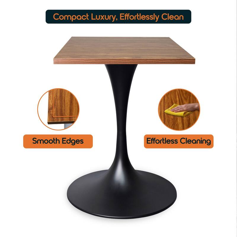 Verve 24 in. Wide Dining Table Square MDF Wood Tabletop in Black Stainless Steel Pedestal Base Accent Kitchen Table