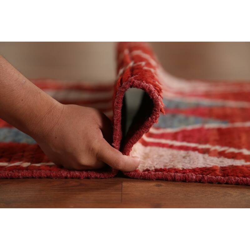 Geometric Moroccan Oriental Runner Rug Handmade Wool Carpet - 2'9" x 9'8"