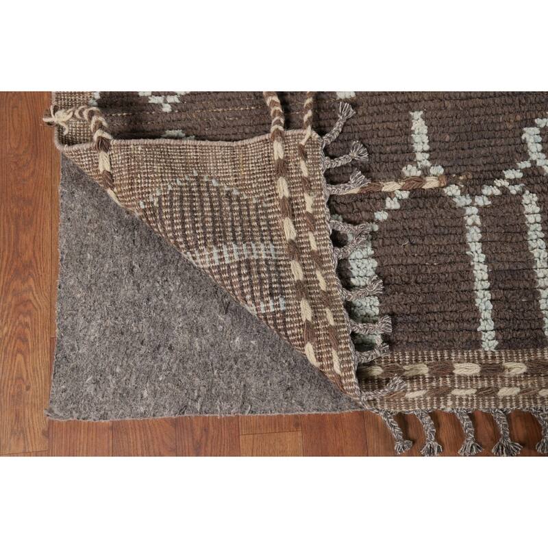 Brown Moroccan Area Rug Handmade Wool Carpet - 8'5" x 12'10"
