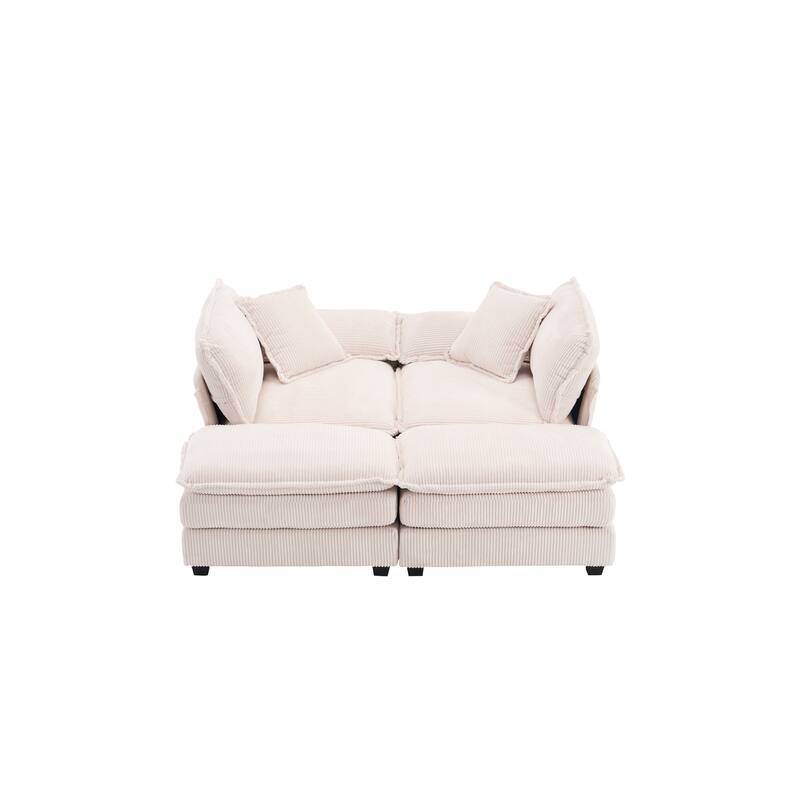 Corduroy Sleeper Sectional Sofa, Loveseat & Ottomans Chaise Lounge Set