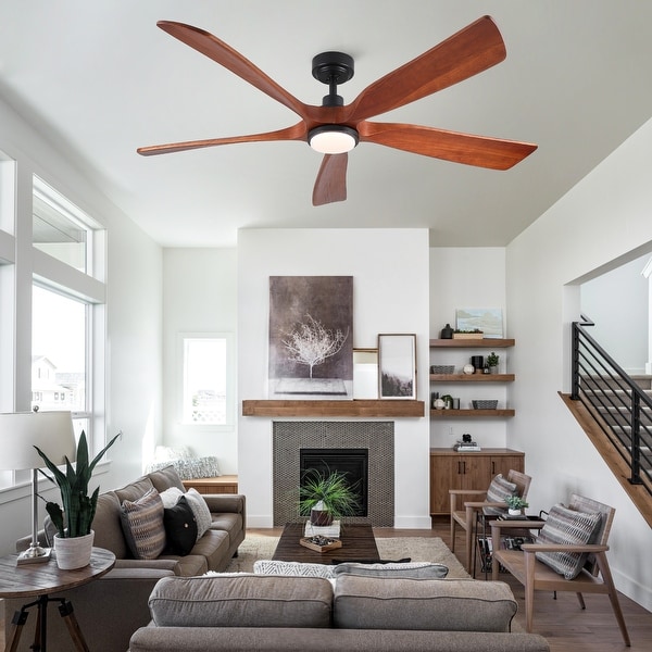 Shamshla 60 in. Indoor Farmhouse Brown Walnut Wood Ceiling Fan