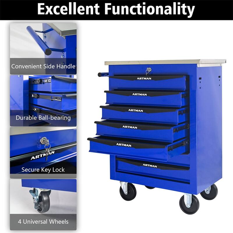 7 Drawers Multifunctional Tool Cart w/Wheels,Metal Rolling Tool Cart
