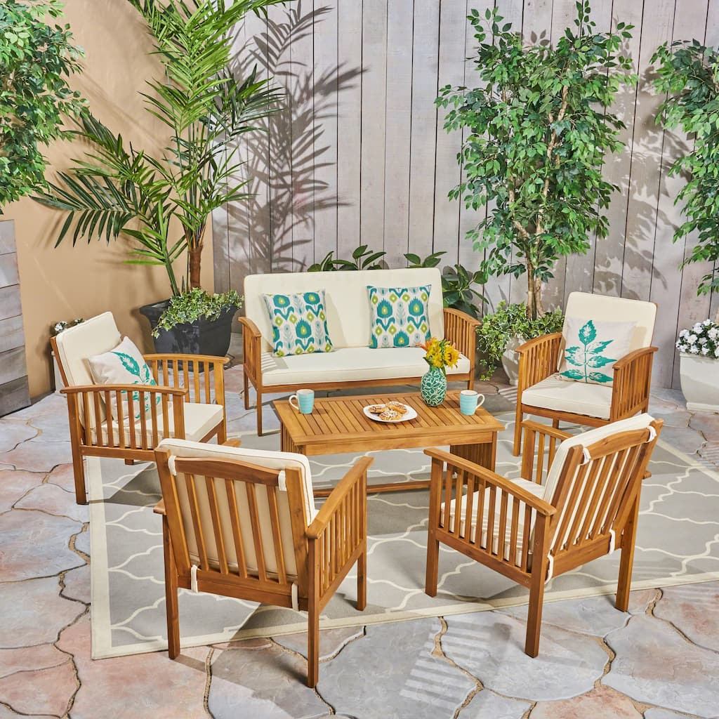 Carolina Outdoor 6-Seater Acacia Wood Chat Set by Christopher Knight Home