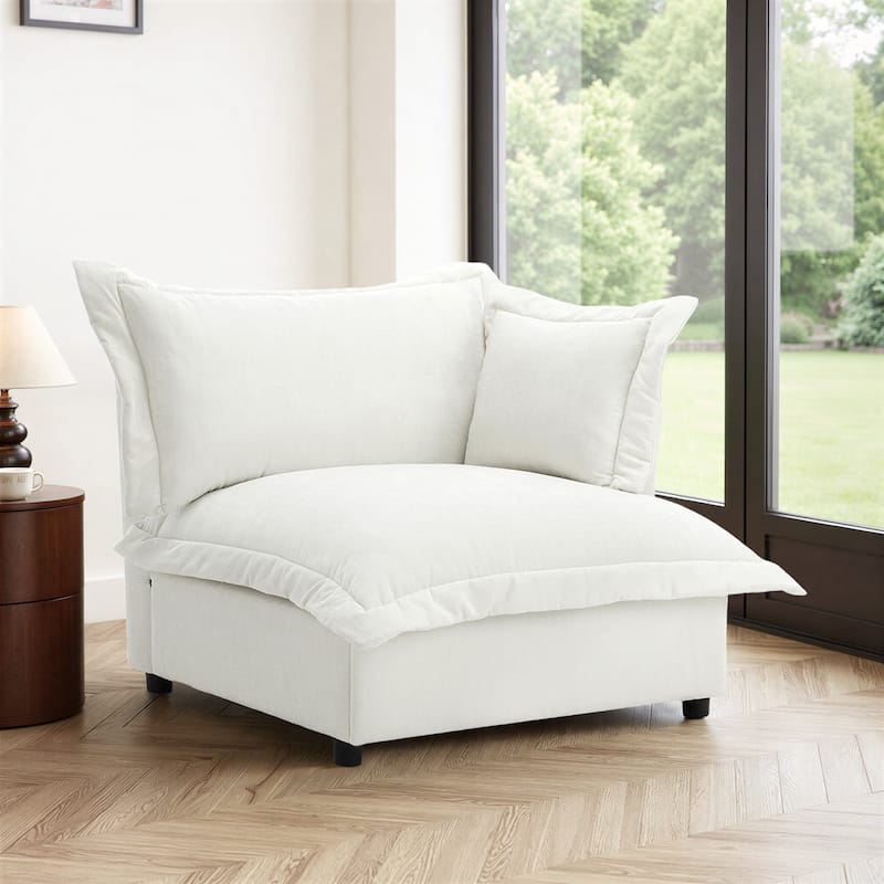 40"W Oversized Upholstered Chenille Comfy Cloud Corner Accent Chair - Right Facing - Beige