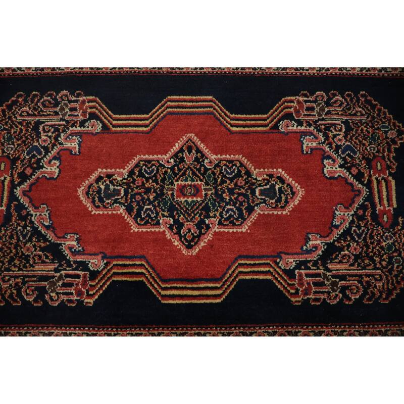 Hand Knotted Oriental 100% Wool Carpet Traditional Medallion Red Senneh Area Rug - 3' 6'' X 1' 9''