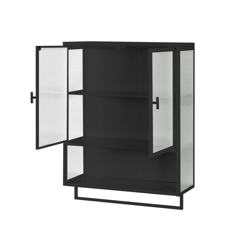23.62" Modern Wall Cabinet with Featuring Two-tier Enclosed Storag With Glass Doors,Open Shelf and Towel Rack