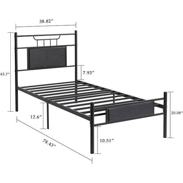 dimension image slide 0 of 3, VECELO Industrial Kids Bed Frame with Wood Headboard,Twin Size Bed Set of 2