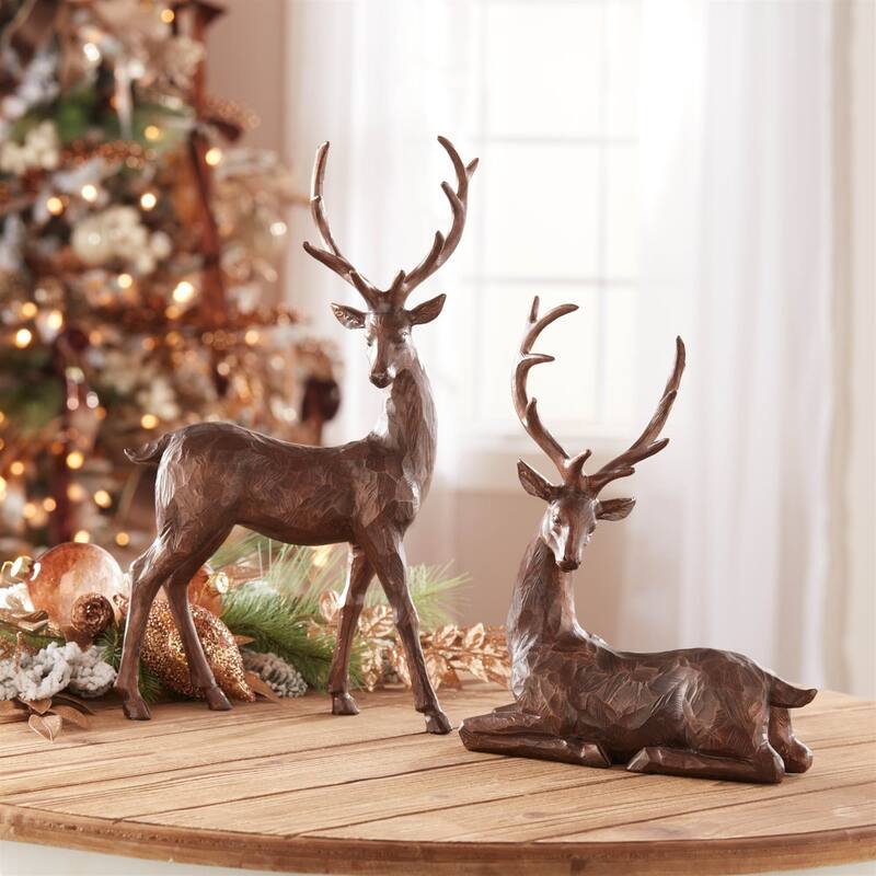 Deer Christmas Figurine Decorations - 18" - Bronze - Set of 2