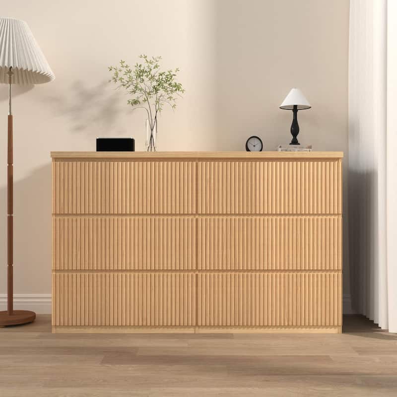 6-Drawer Storage Cabinet Dresser with Wavy Panel, Wood Clothes Organizer for Bedroom & Hallway