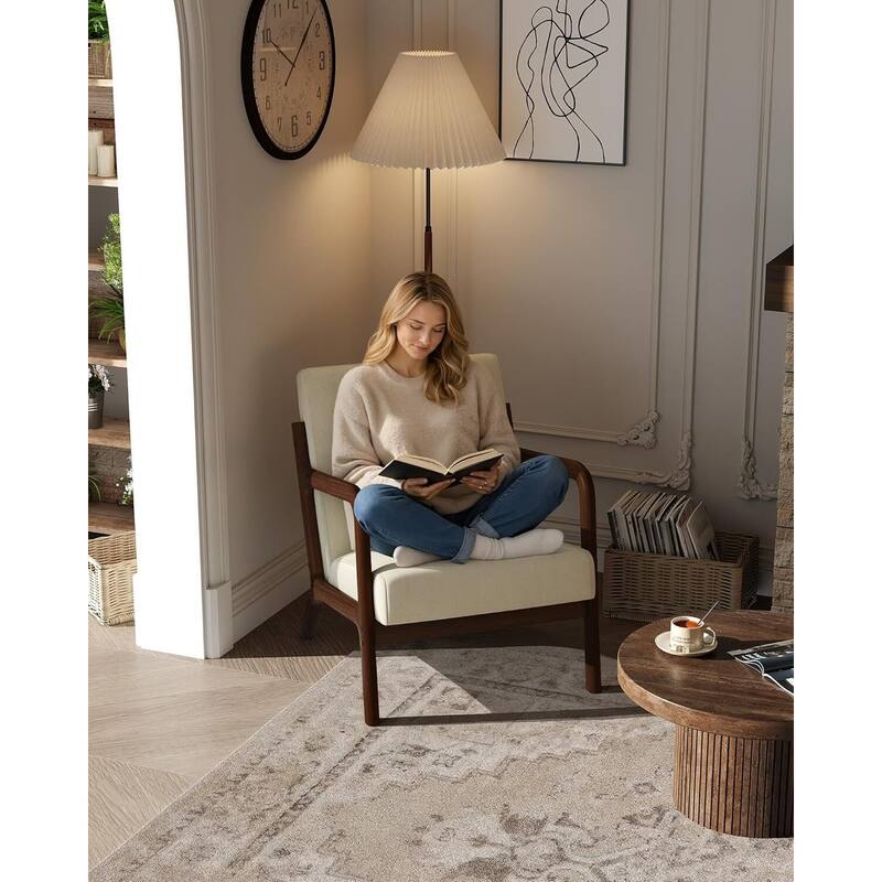 Modern Chenille Accent Sofa Chair, Lounge Armchair with Lumbar Pillow for Living Room, Bedroom