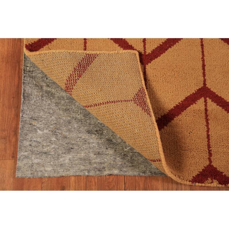 Hand Knotted Oriental 100% Wool Carpet Modern Geometric Oranges & Rust Moroccan Runner Rug - 9' 10'' X 2' 9''