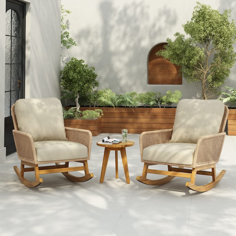 Christopher Knight Home - Outdoor Seating Set PE Rattan Rocking Chair - 3-Piece Seating Set - Beige+Natural
