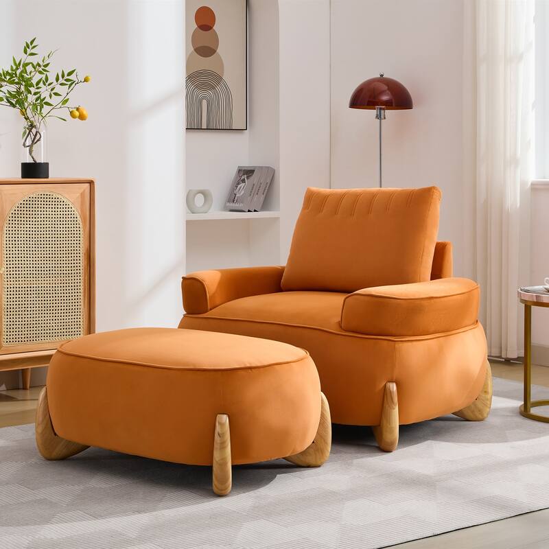 Oversized Velvet Accent Armchair with a Large Removable Ottoman