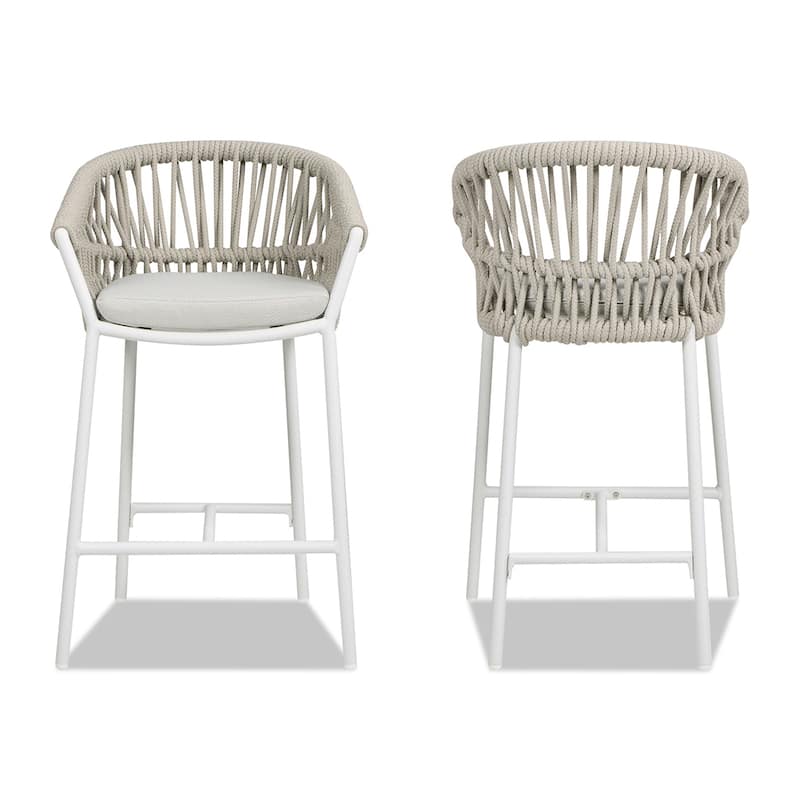 Maiden 27" Woven Rope Upholstered Patio Counter Stools (Set of 2)