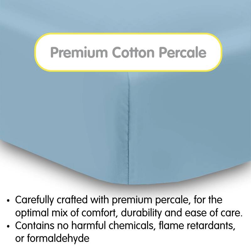 BreathableBaby Cotton Percale Fitted Sheet, For 52" x 28"/132 x 71 cm Crib & Toddler Bed Mattress, Solids (2-Pack)