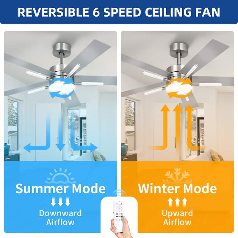 Moasis 5 Blades 60'' Ceiling Fan with Lights and Remote Control,Crystal Rod Design and Memory Function
