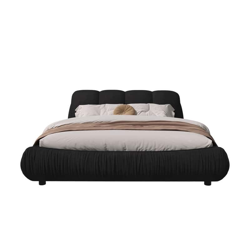 Queen or King Size Upholstered Platform Bed with Oversized Padded Backrest, Luxury Grounded Bed Frame