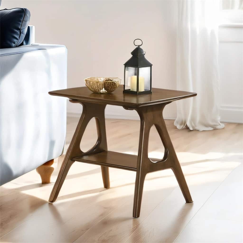 Mid-Century Modern Wood End Table with Shelf