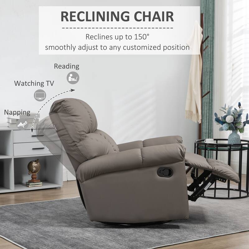 HOMCOM Modern Recliner Chair, Faux Leather Recliner Seating with Footrest and 360 Swivel Rotation Base, Brown