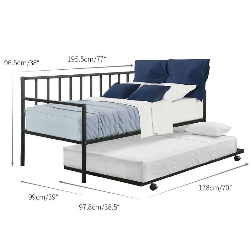 Gymax Twin Trundle DayBed w/ 4 Casters Mattress Platform Bed Sofa