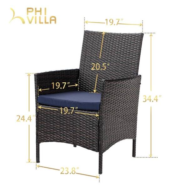 dimension image slide 1 of 2, PHI VILLA Dining Set of 7 Wicker Chairs and Wood Top Table with 1.56" Umbrella Hole and Steel Frame