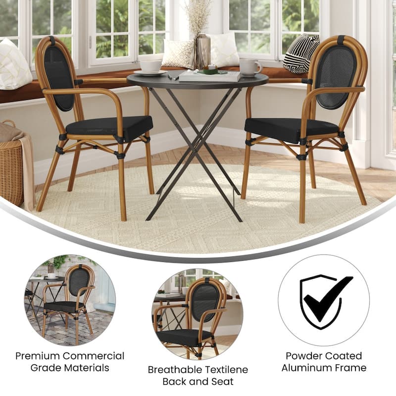 2 Pack All-Weather Commercial Paris Chairs with Arms and metal Frames