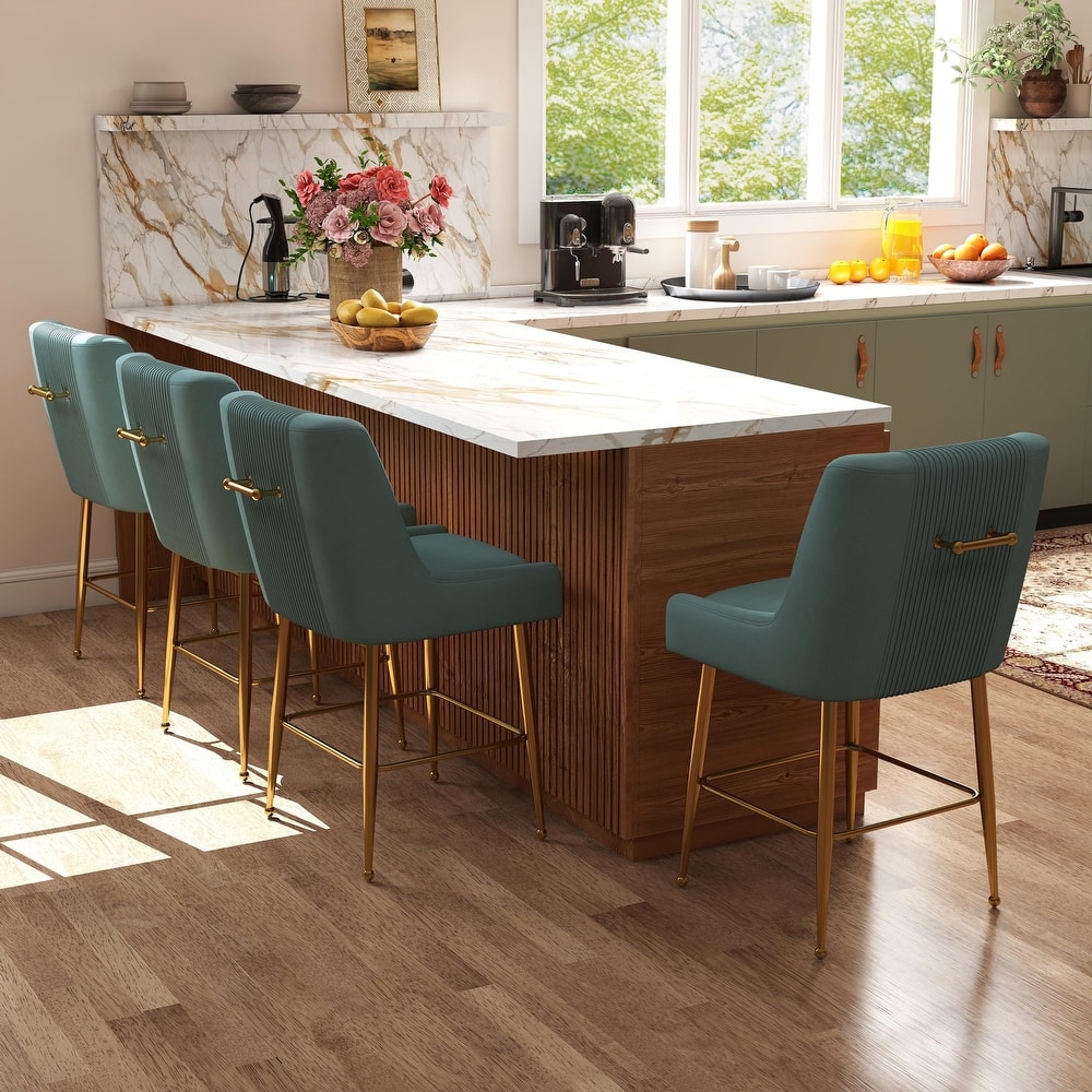 Modern Velvet 39'' H Metal Leg Counter or Bar Stools Set of 4