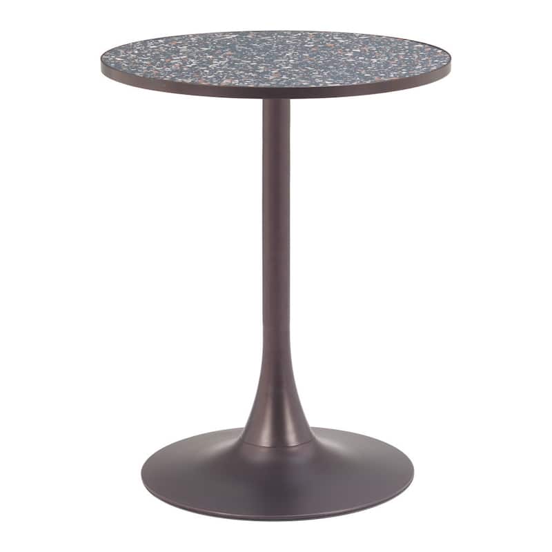 HomeRoots 24" Black and Bronze Wood and Steel Pedestal Base Round Top Dining Table - 24.00 in. x 29.90 in. x 24.00 in.