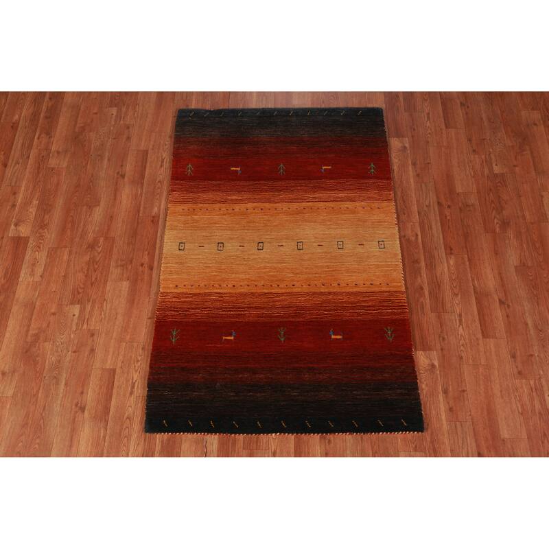 Hand Knotted Oriental 100% Wool Carpet Tribal Animal Pictorial Oranges & Rust Gabbeh Area Rug - 4' 10'' X 3' 0''